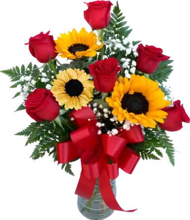 6 Red Roses & 3 Sunflowers