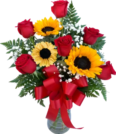 6 Red Roses & 3 Sunflowers