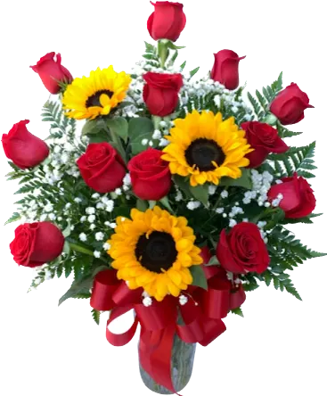 Dz Red Roses & 3 Sunflowers