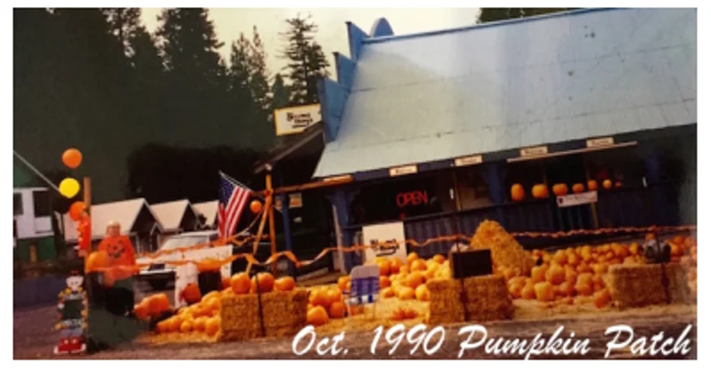 The Blooms & Things pumpkin patch outside the Junction Building — the old Whiskey River post office — in October 1990