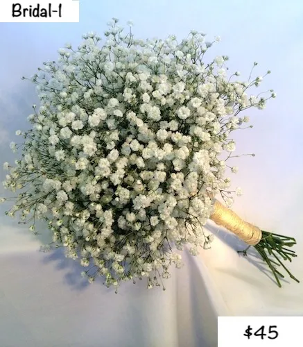 Bridal 1 — round all-baby's-breath bouquet, $45