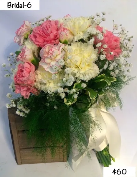 Bridal 6 — pink and cream carnations with baby's breath, $60